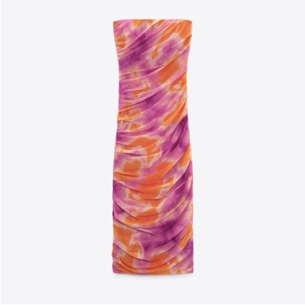 Zara orange and pink strapless tulle dress